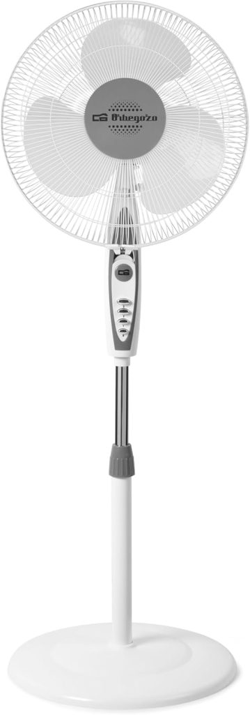 Orbegozo SF 0147, Ventilador de pie, 50 W, 3 velocidades de ventilación, oscilante, altura regulable, silencioso, rejilla de seguridad, tamaño de aspas 40 cm, color blanco