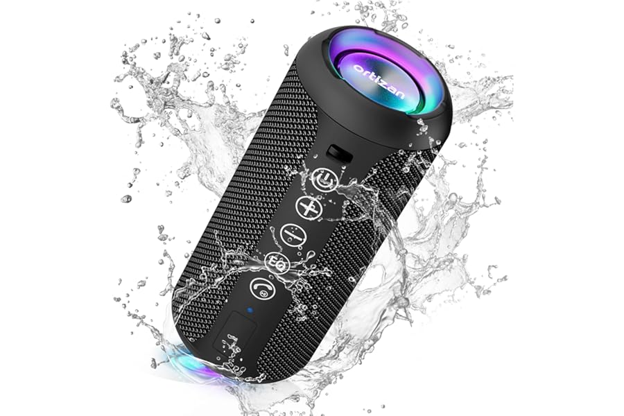 Ortizan Portable Bluetooth Speaker (1st Gen), IPX7 Waterproof, Wireless, Big Sound and Deep Bass, TWS Pairing, 30Hrs of Playtime, for Home/Party/Outdoor/Beach, Birthday Gifts for Men Women - Black