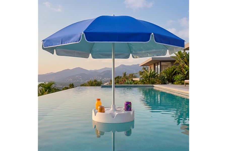 PASAMIC 7FT Floating Table Umbrella with Base & Cup Holder, Portable Pool Umbrella for Inside of Pool, Floating Poolside Shade Include Easy Carry Bag for Swimming Area, Beach, Lake House, Navy