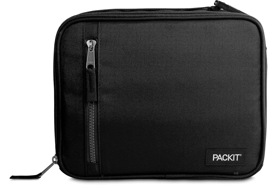 PackIt, Lunch Box Freezable Classic Black | Built-in ice packs, EcoFreeze+ Technology, Zip Closure, Zip front pocket, Side-release buckle handle, Collapsible, Reusable