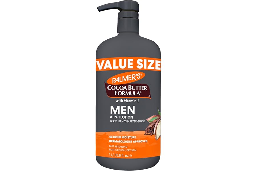 Palmer's Cocoa Butter Formula Men's Face Moisturizer & Body Lotion for Dry Skin, 33.8 oz, 3-in-1 Fast Absorbing Lotion for Me