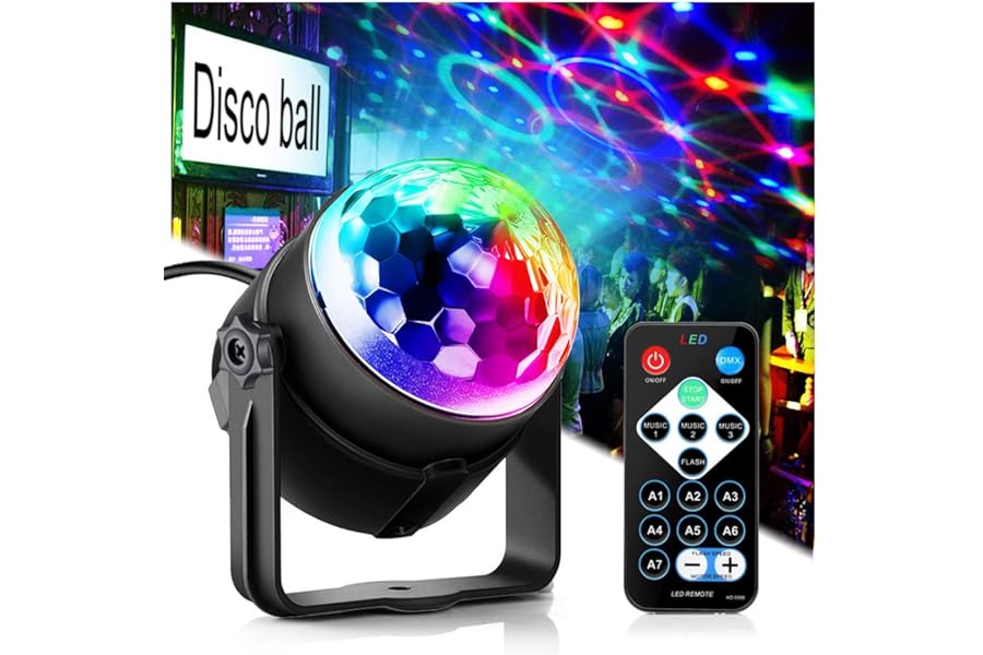 Party Lights,Disco Light Disco Ball Dj Rave Lights Strobe Lights Sound Activated Stage Lights Projected Effect Dancing Light Remote Control for Birthday Xmas Wedding Bar Glow Party Christmas