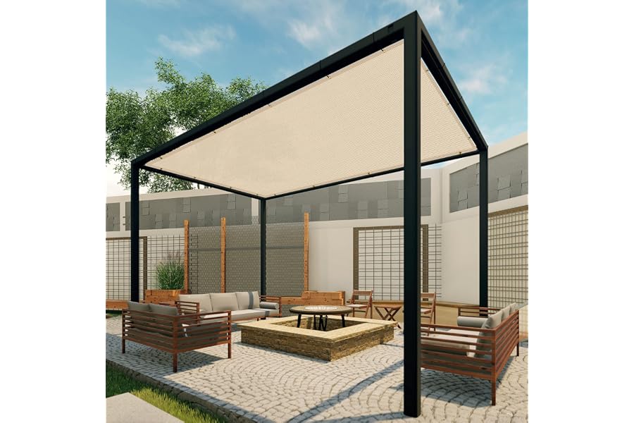 Patio 12' x 20' Sun Shade Cloth with Grommets Pergola Shade Cover Outdoor Canopy, UV Block Privacy Screen Fabric with Straight Edge for Garden Deck Backyard Porch, Beige