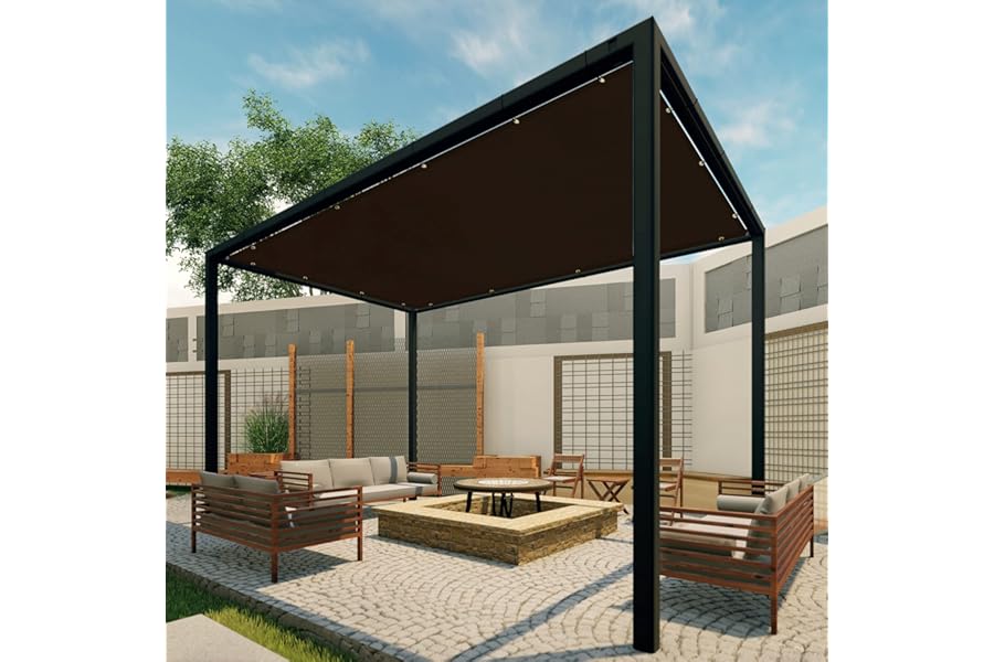 Patio Paradise 12' x 36' Sun Shade Cloth with Grommets Rectangle Shade Sail Canopy Pergola Cover with Straight Edge, UV Block Fabric for Backyard Deck Outdoor Activities, Brown