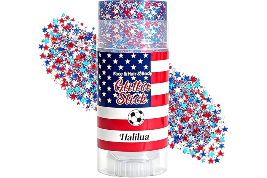 Patriotic 4th of July Glitter Stick, Sparkle Red White and Blue Face Hair Body Glitter Independence Day 250 Anniversary Party, USA Flag 4th of July Outfits and Accessories for Women Kids, Memorial Day