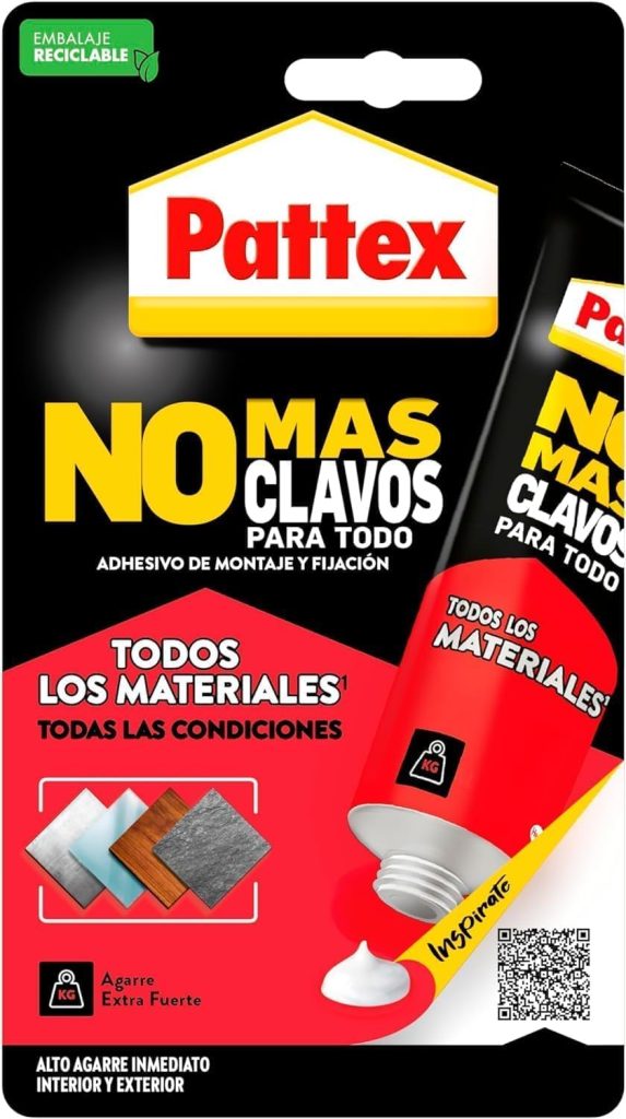 Pattex No Más Clavos Para Todo HighTack, adhesivo de montaje resistente a temperaturas extremas, pegamento fuerte en superficies húmedas, adhesivo blanco, 1 tubo x 142 g