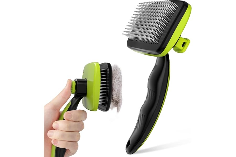 Pecute Skin Friendly Self-Cleaning Slicker Brush for Dog & Cat Shedding | 1 click clean, Lightweight, Undercoat hair removal, For short/long/double/white coats