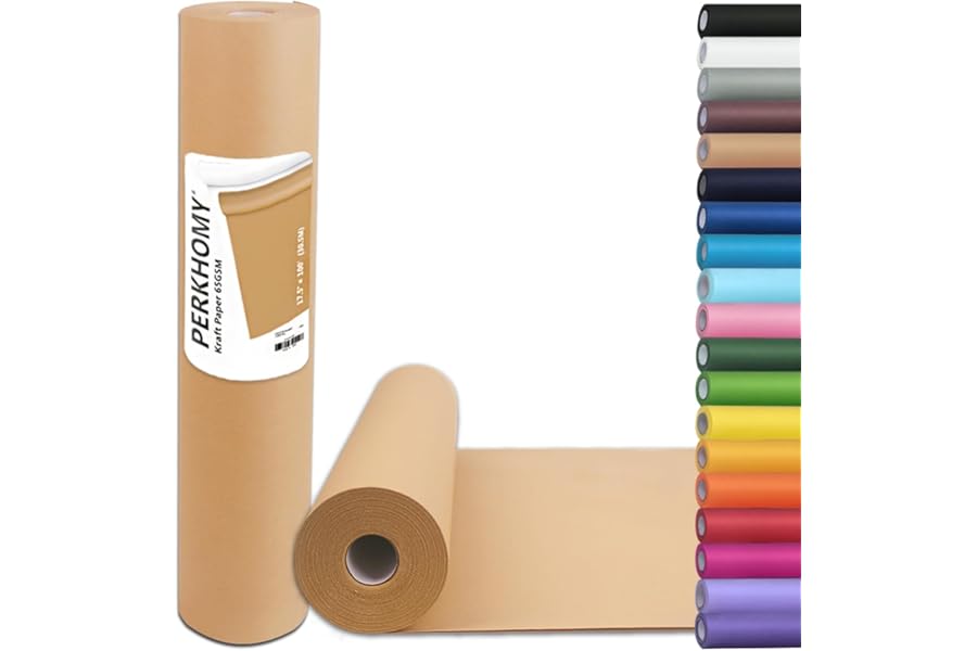PerkHomy Brown Kraft Paper Roll 17.5" x 1,200" (100') for Gift Wrapping Bulletin Board Craft Art Bouquet Flower Packing Valen