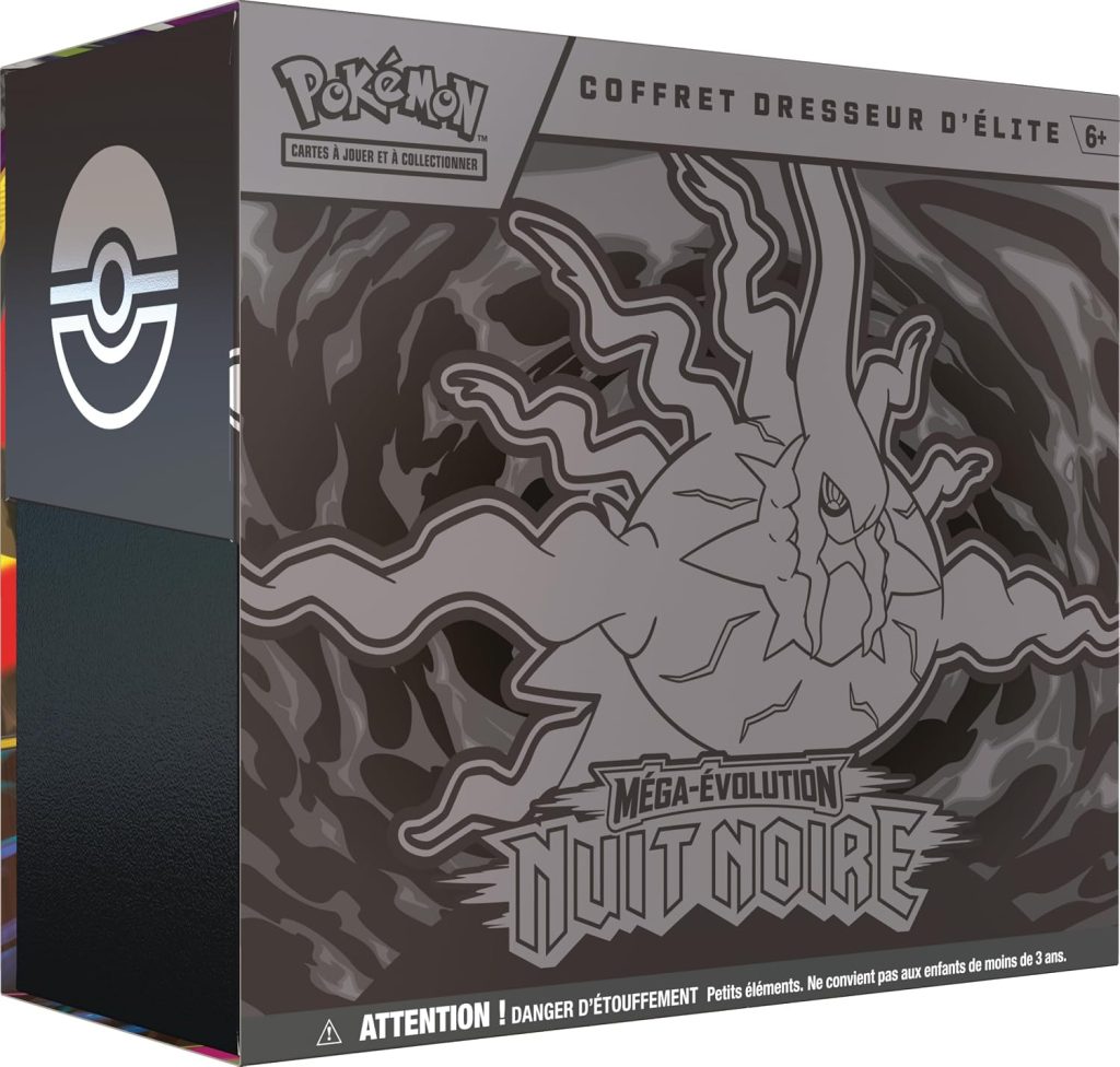 Pokémon : Coffret Dresseur d’élite Méga-Évolution – Nuit Noire (1 Carte Promo entièrement illustrée, 9 boosters et des Accessoires de Jeu Premium)