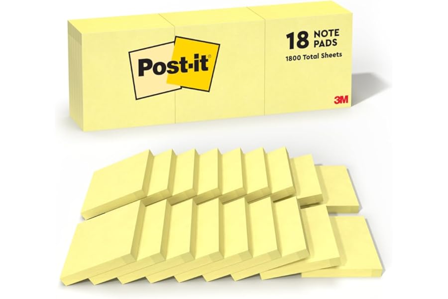 Post-it Notes, 3 x 3 in, The Iconic Canary Yellow Note, 18 Pads | School Supplies and Office Products
