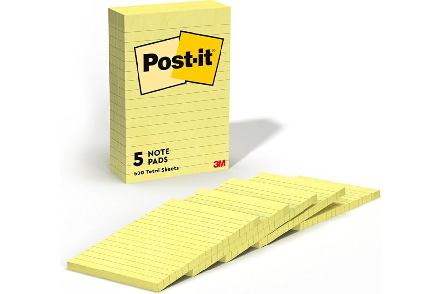 Post-it Notes, 4 x 6 in, The Iconic Canary Yellow Note, 5 Lined Pads | School Supplies and Office Products
