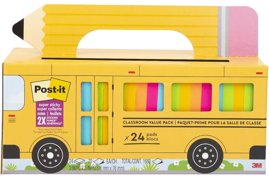 Post-it Super Sticky Notes, 3 x 3 in, Assorted Brights, 24 Pads