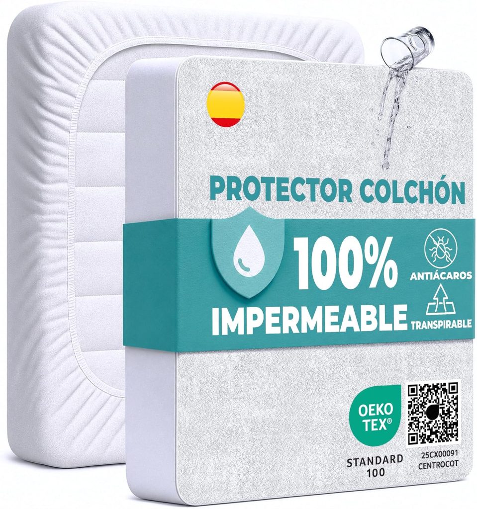 Protector Colchón 90 x 190 cm Funda Colchón Impermeable Sábana Bajera Impermeable de Algodón y Microfibra Cubre Colchón para Cama Transpirable Cover Hipoalergénico Antiácaros Lavable a Máquina