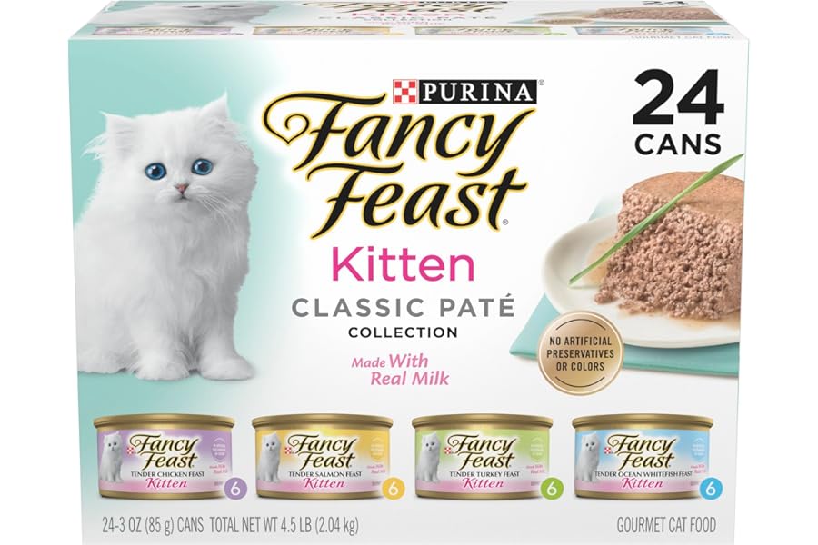 Purina Fancy Feast Tender Ocean Whitefish, Turkey, Chicken and Salmon Feasts Wet Kitten Food Variety Pack - (Pack of 24) 3 oz. Boxes