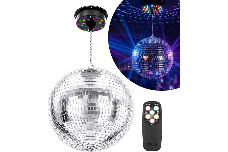 Pyle 8-Inch Motorized Disco Ball Hanging Mirror Ball | Disco party decorations for birthdays, weddings, clubs, dance parties,