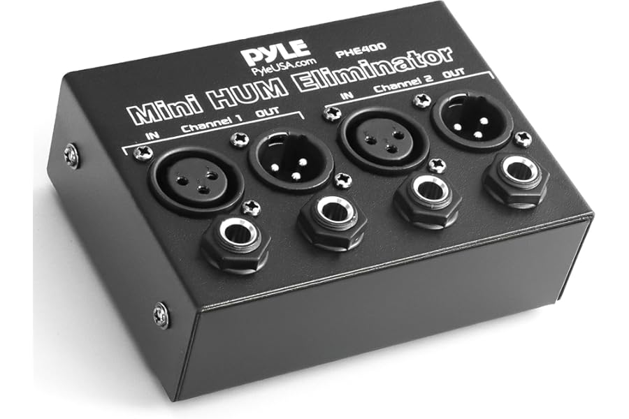 Pyle Compact Mini Hum Eliminator Box - 2 Channel Passive Ground Loop Isolator, Noise Filter, AC Buzz Destroyer, Hum Killer w/ 1/4" TRS Phone, XLR Input/Output, Uses 1:1 Isolation Transformer