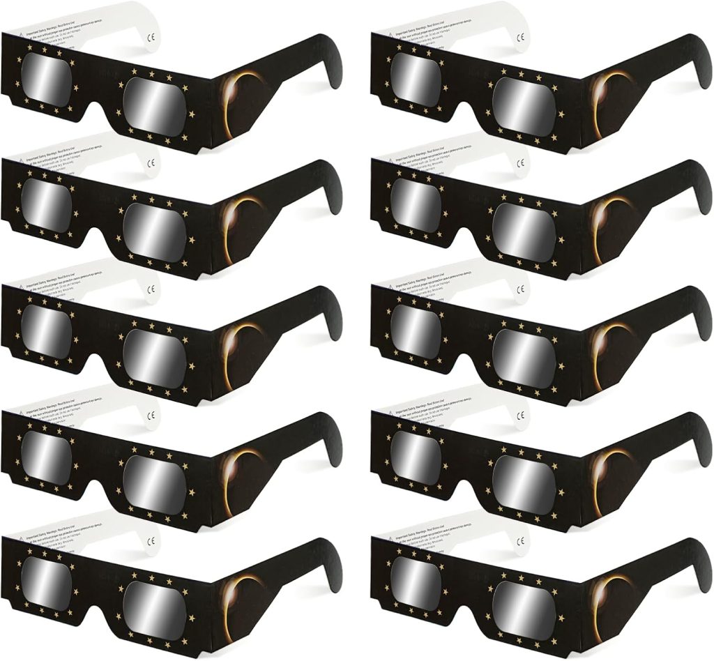 QIWEI gafas eclipse solar homologadas QW-SOZ3 [Pack de 4], Certificadas EN ISO 12312-2, Visores Solares Seguros para Observación Directa del Sol, Filtros de Alta Definición