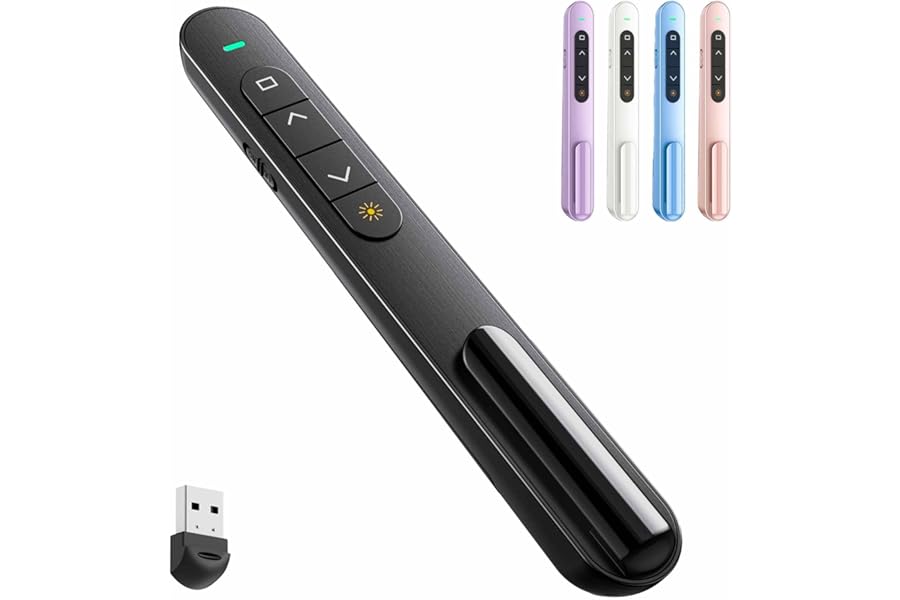 QUI Presentation Clicker with Volume Control, 2.4GHz USB Wireless Presenter Remote, PowerPoint Clicker Slide Advancer Compatible with Mac, Windows, Google Slides, Keynote