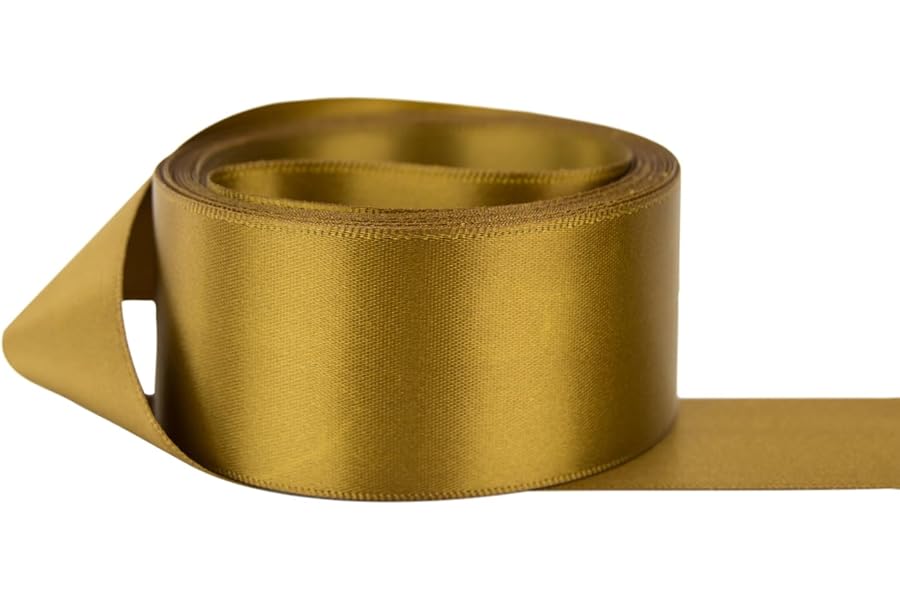 Ribbon Bazaar Double Faced Satin - Premium Gloss Finish - 100% Polyester Ribbon for Gift Wrapping, Crafts, Scrapbooking, Hair Bow, Decorating & More - 1-1/2" Antique Gold 50yd Spool