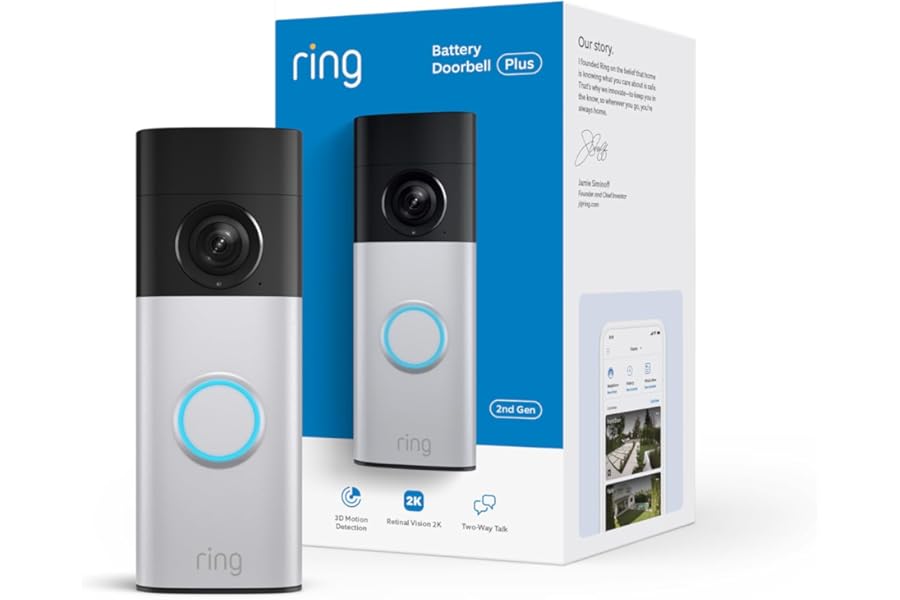 Ring Battery Doorbell Plus (newest model), Retinal 2K with wide-angle video, up to 6x Enhanced Zoom, Night Vision, and Quick Release Battery Pack, Nickel Silver