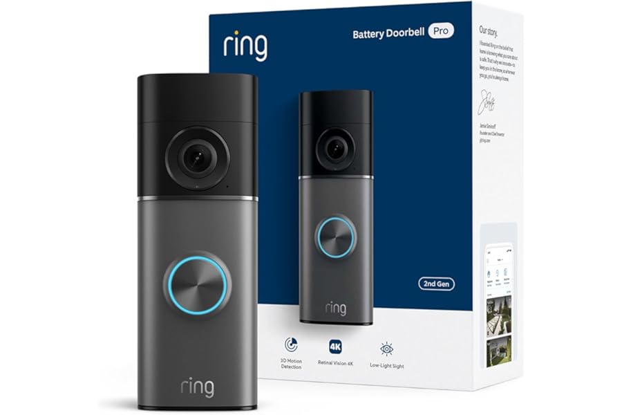 Ring Battery Doorbell Pro (newest model), Retinal 4K with wide-angle video, up to 10x Enhanced Zoom, Night Vision, and Quick Release Ultra Battery Pack, Deep Silver