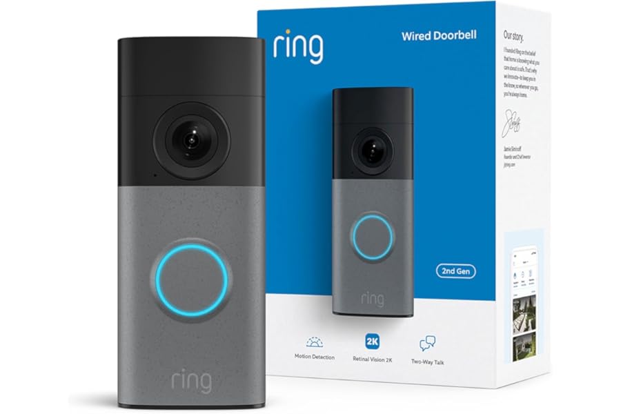 Ring Wired Doorbell (newest model), Wide-Angle Retinal 2K, up to 6x Enhanced Zoom, pair with Alexa or Ring Chime for in-home alerts, Speckled Gray