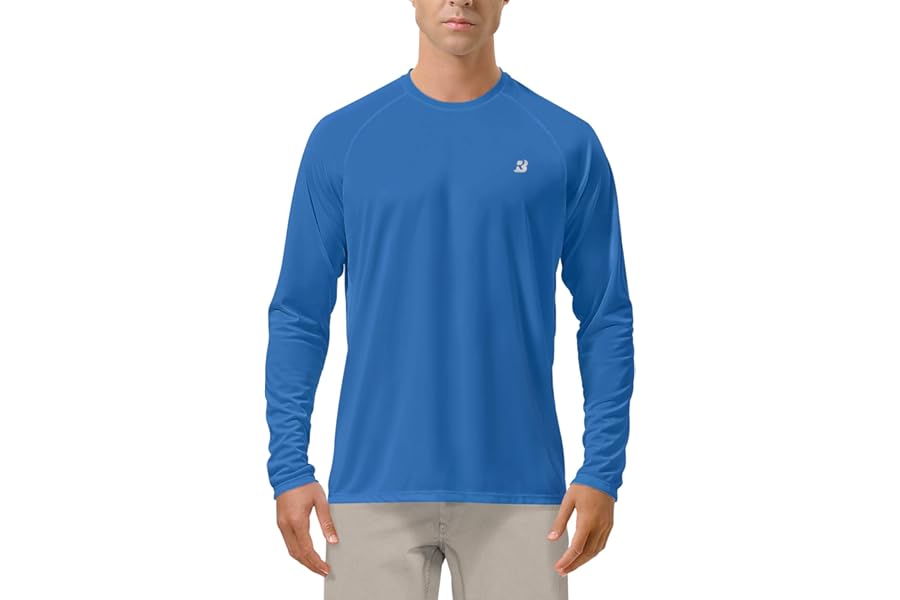 Roadbox Mens UPF 50+ UV Sun Protection Shirts Outdoor Long Sleeve SPF Rash Guard for Fishing Hiking Swimming Running