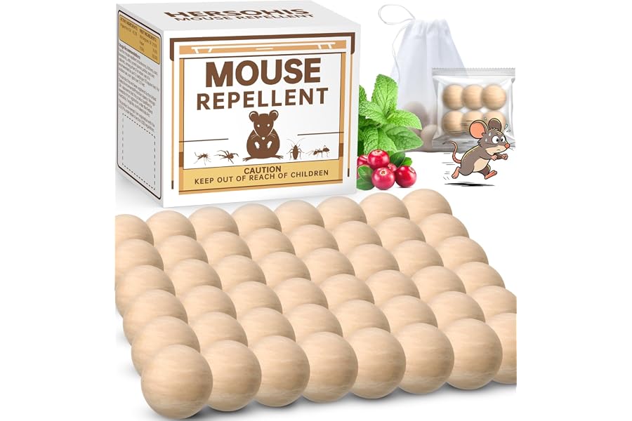 Rodent Repellent 48 Balls, Mouse Repellent Indoor & Outdoor, Mice Repellent with Peppermint Oil, Rat Repellent for House, Garage, RV, Rodent Deterrent for Attic, Basement & Car