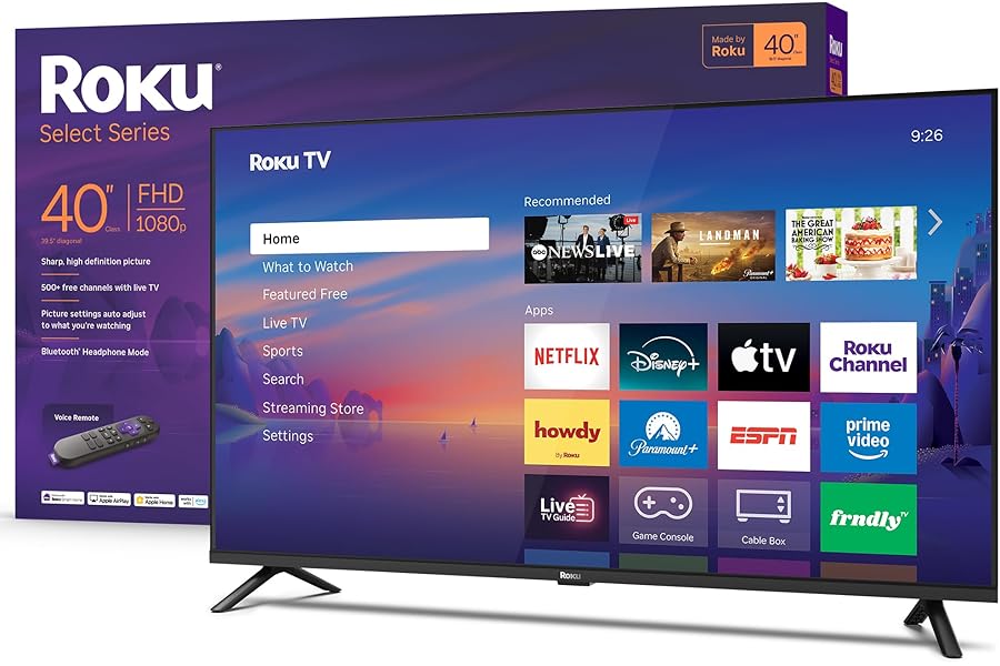 Roku Smart TV 2026 – 40-Inch Select Series, 1080p Full HD TV – Roku TV with Voice Remote – Flat Screen LED Television with Wi