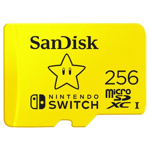 SANDISK Tarjeta microSD con licencia oficial para Nintendo Switch, Super Mario Superstar 256GB (Velocidad de Lectura hasta 100 MB/s, UHS-I, V30,C10, U3D)