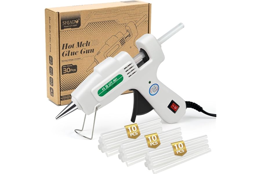 SHJADE Hot Glue Gun with 30 Glue Sticks, 20W Mini Hot Melt Gun Kit(White) | Fast Preheating, Ideal for School Crafts, DIY Arts, and Quick Home Repairs, Compact, Suitable for 0.27" Glue Sticks