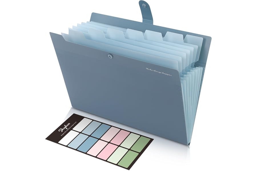 SKYDUE Expanding File Organizer with 8 Pockets, Accordion File Folders with Labels, Portable Document Paper Bill Receipt Organizer, Home College School Office Supplies, Letter Size, Blue