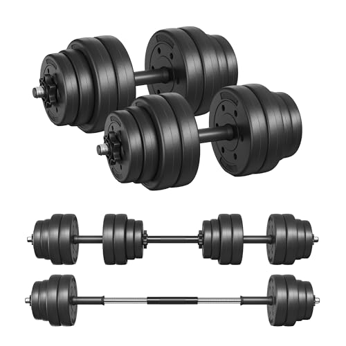 SONGMICS SYL30HBK 2-in-1 dumbbellset met stalen verbindingsbuis, 2 x 15 kg, training, fitness, gewichtheffen voor thuis, sportschool, zwarte inkt