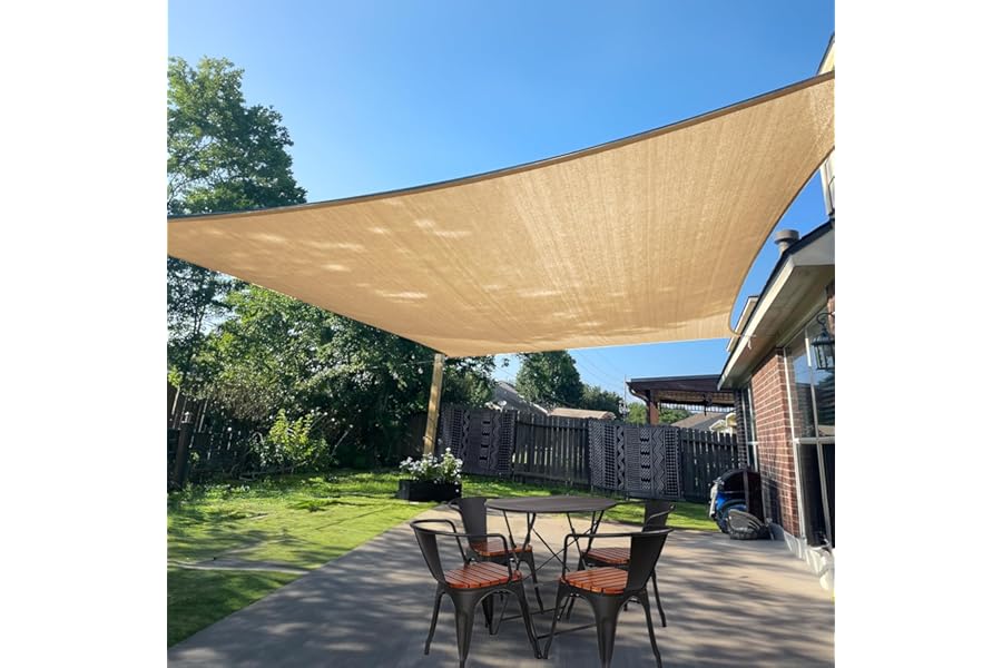 SUNLAX Sun Shade Sail 8' x 10' Sand Rectangle Canopy Sail Shade Cover UV Block Permeable Sunshade Outdoor for Patio Backyard (We Make Custom Size)