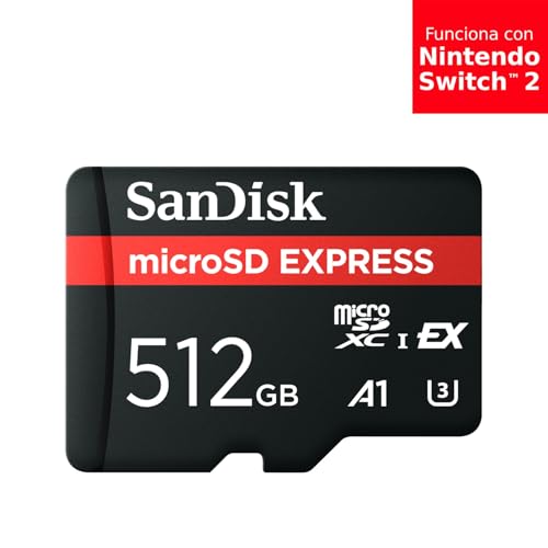 SanDisk microSD Express-kaart 512 GB, tot 880 MB/s leessnelheid, tot 650 MB/s schrijfsnelheid, 220 MB/s doorlopende schrijfsnelheid, U3, C10