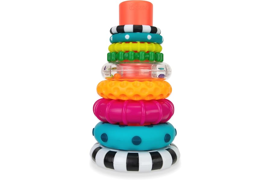 Sassy Stacks of Circles Stacking Ring STEM Learning Toy, Age 6+ Months, Multi, 9 Piece Set