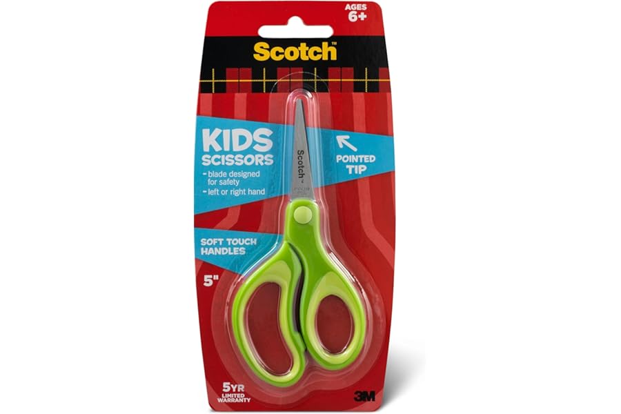 Scotch Kids Pointed Tip Scissors with Soft Touch, 5 Inches (1442P) (Colors may vary)