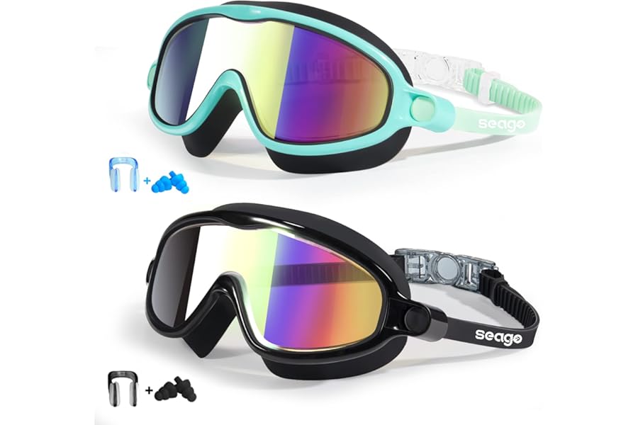 Seago Swim Goggles 2 Pack Anti-Fog Anti-UV Wide View Swimming Goggles for Kids 3-14