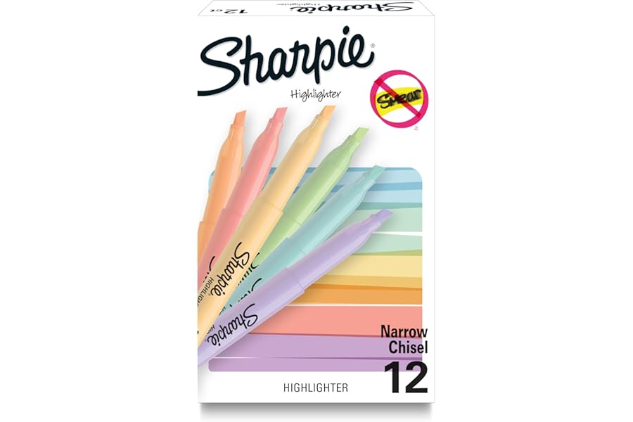 Sharpie Pocket Highlighters, Mild Pastel Colors, Assorted, Chisel Tip, 12 Count - School, Home, and Office Use, Teacher Supplies