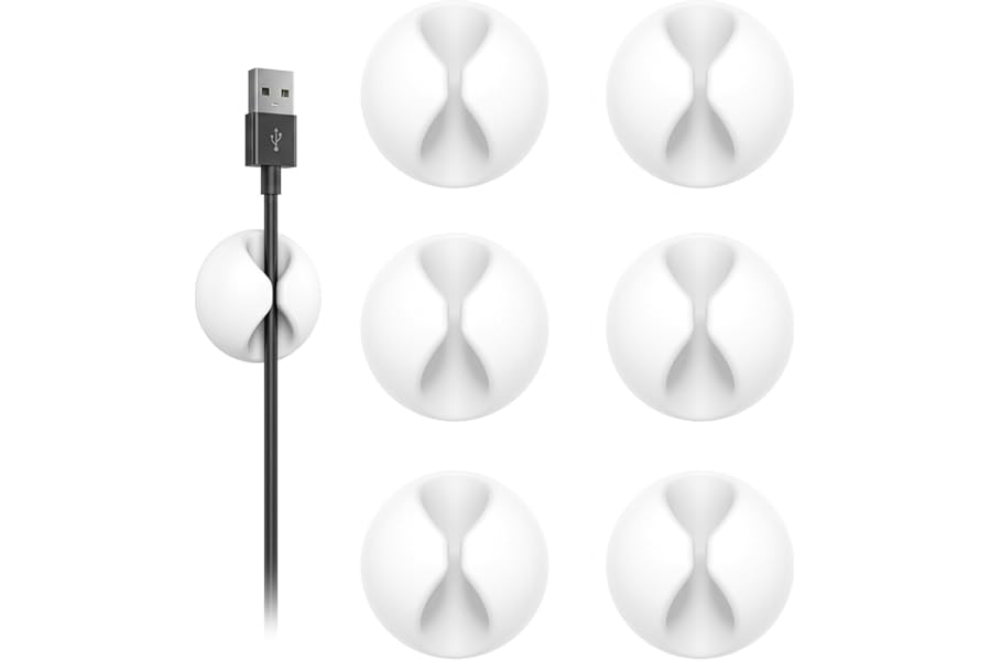 Shintop Cable Clips, 6 Pack White Cord Holder Cable Management Wire Organizer for Organizing Desk Nightstand Car Phone Charger