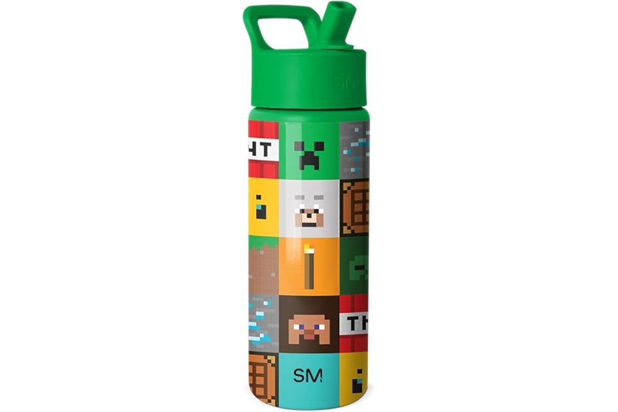 Simple Modern Minecraft Kids Water Bottle & Toddler Cup | 18oz | Insulated Stainless Steel Minecraft Toddler Water Bottle, Kids Tumbler with Straw | Spill Proof for School, Girls, Boys
