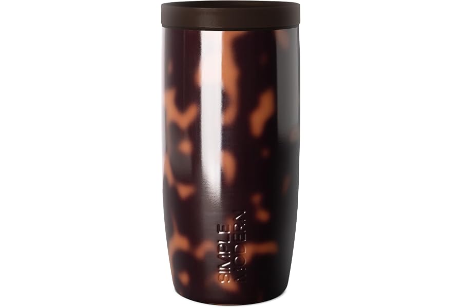 Simple Modern Travel Coffee Mug Tumbler with 360° Lid | Ceramic-Lined Insulated Stainless Steel Cold Brew Iced Coffee Cup | Gift for Women Men Her Him | Voyager Signature | 16oz | Tortoise