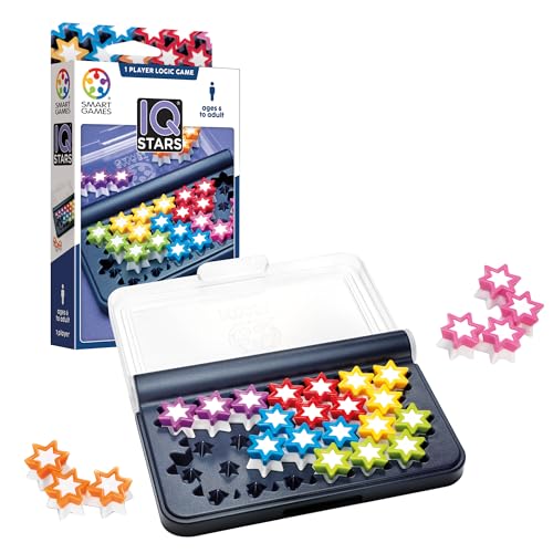 SmartGames | IQ Stars | Denkspel voor Kinderen 6+ | 120 Uitdagende Opdrachten | 1 Speler | Plaats de Sterren op het Spelbord om de Puzzels op te Lossen | Stimuleert Logica | Compact Zakformaat : Smart Games