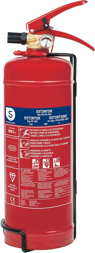 Smartwares Extintor de polvo, 2 kg, para fuegos ABC, Adecuado para vehículos y hogares, Con soporte de montaje