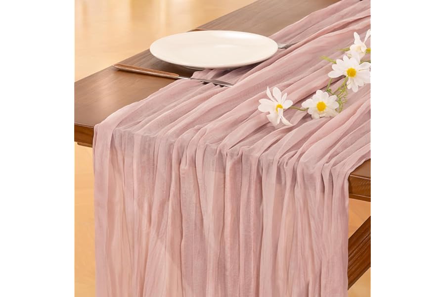 Socomi Pink Cheesecloth Table Runner Summer Boho Rustic Gauze Dusty Pink Farmhouse 120 inch 10FT Cheese Cloth for Wedding Tea Party Baby Shower Birthday Home Decor Holiday Decorations