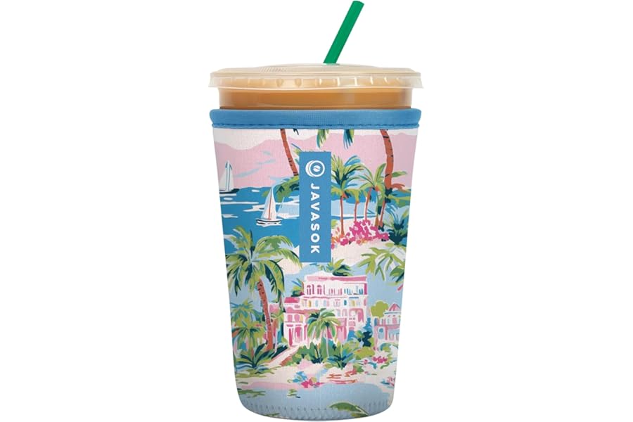 Sok It JavaSok Iced Coffee & Cold Soda Insulated Neoprene Cup Sleeve (Beachside Bliss, Medium: 22-28oz)