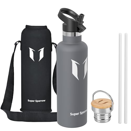 Sparrow Gourde Isotherme 1L - Bouteille - Sport Gourdes INOX avec Paille | Étanche, Lave-Vaisselle, Sans BPA, Froid & Chaud, Sport TwistTrail Avec Bouchon Paille, Bouchon Anse & Housse