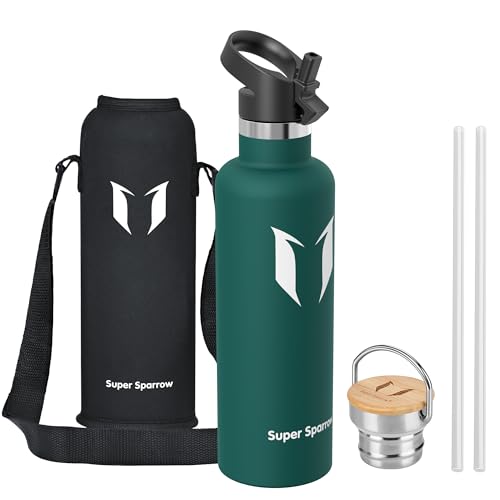 Super Sparrow Botella Agua Acero Inoxidable - Botella Agua Niños - 1L - Botella Termica Boca Estándar - Sin BPA, para Niños & Adultos, Deporte, Oficina, Yoga, Ciclismo