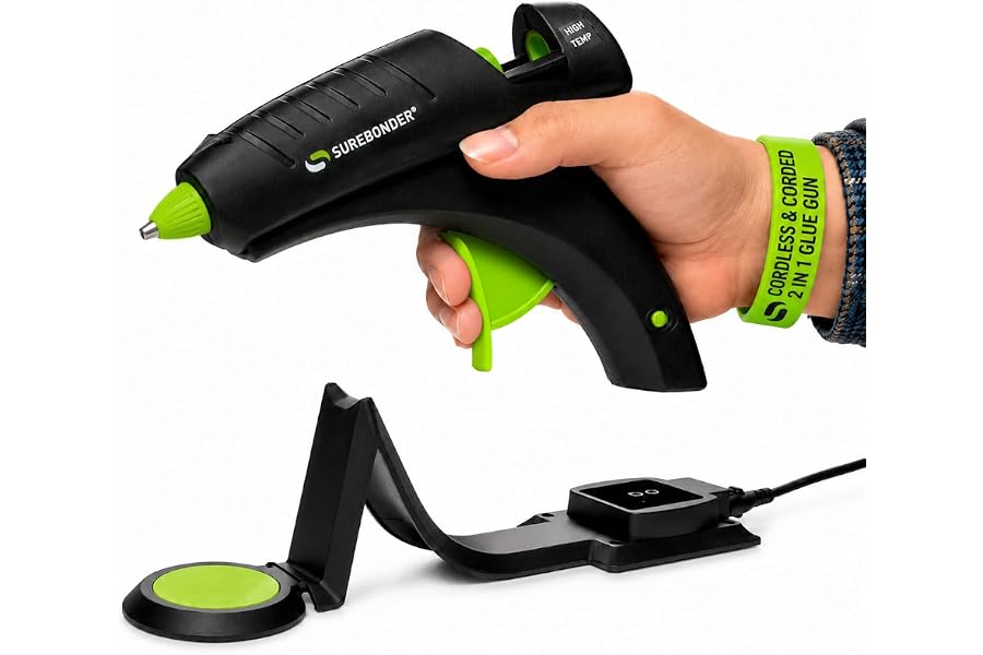 Surebonder Cordless Hot Glue Gun, High Temperature, Full Size, 60W, 50% More Power - Sturdily Bonds Metal, Wood, Ceramics, Leather & Other Strong Materials (Specialty Series CL-800F)
