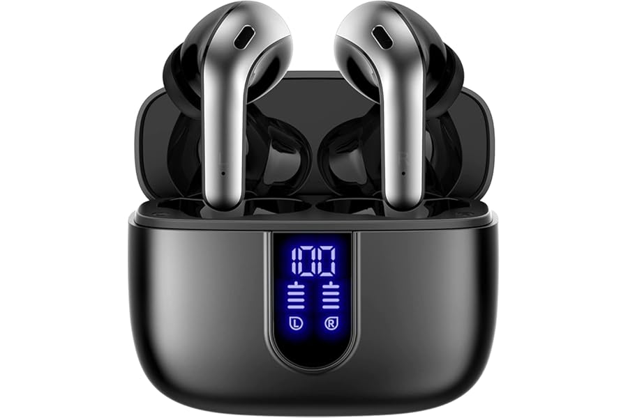 TAGRY Bluetooth Headphones True Wireless Earbuds 60H Playback LED Power Display Earphones with Wireless Charging Case IPX5 Waterproof in-Ear Ear buds with Mic for TV Smart Phone Laptop Computer Sports